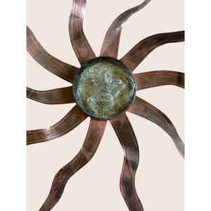 🌞 SUN MAN IN THE MOON CELESTIAL COPPER RAY BEAMS ARMS GLASS SCULPTURE WALL ART
